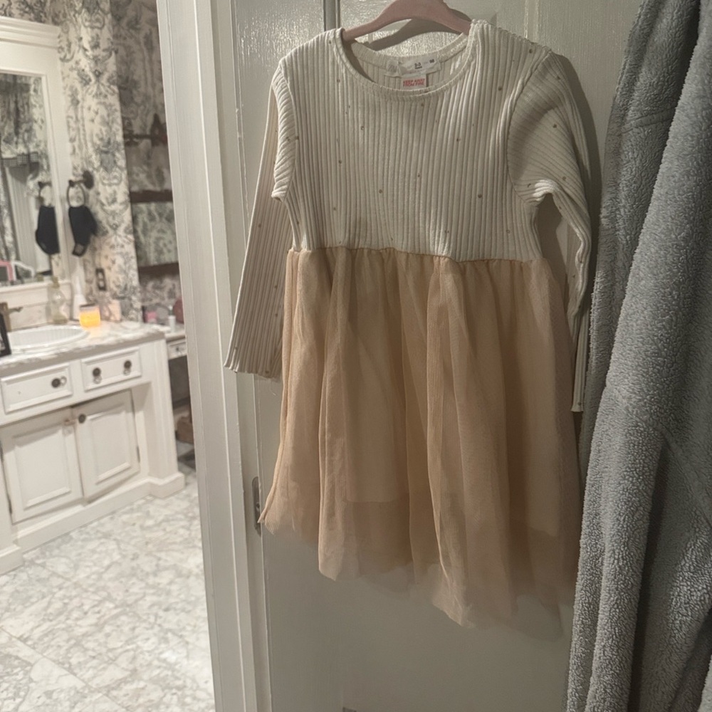 Zara Kids Formal Dress in White and Tan